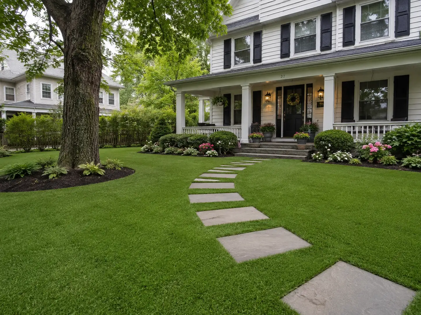 A modern rooftop patio featuring lush green artificial turf surrounding stylish outdoor lounging furniture under sunny skies.