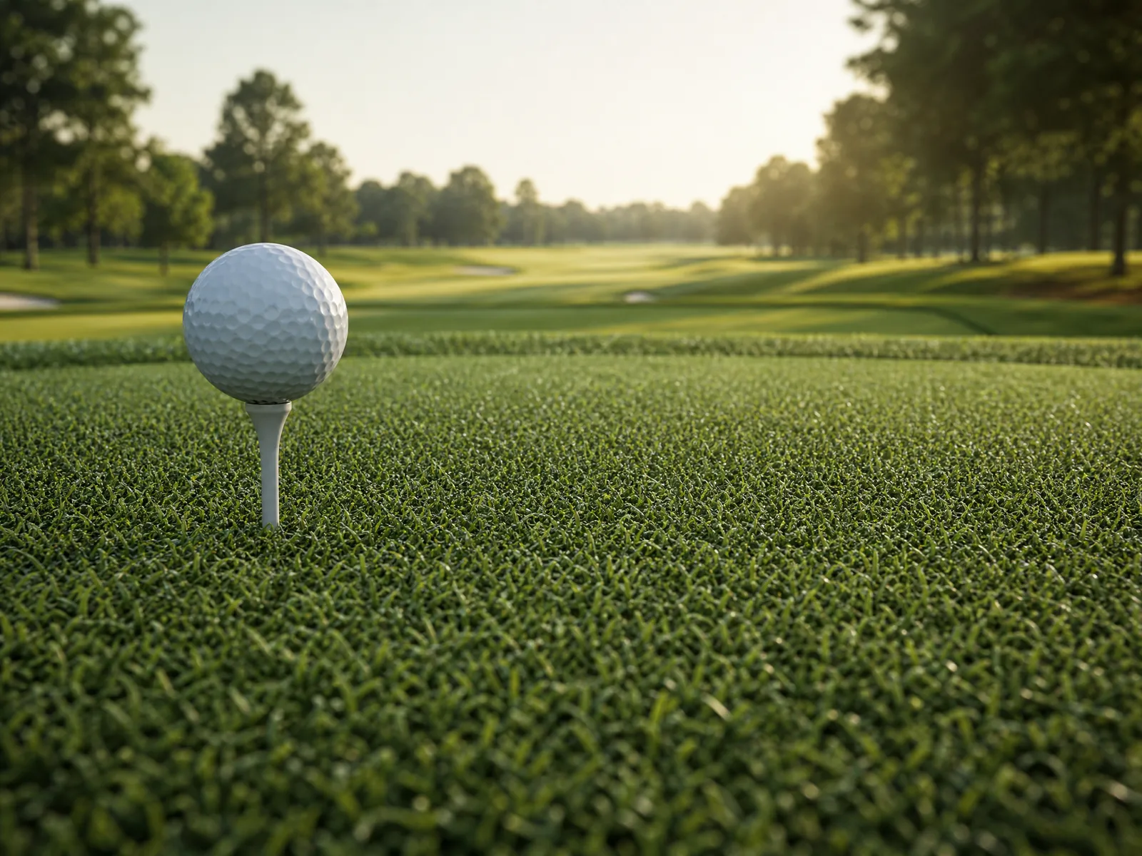 A vibrant green putting green turf installation featuring a practice hole and flagstick in a modern backyard setting.