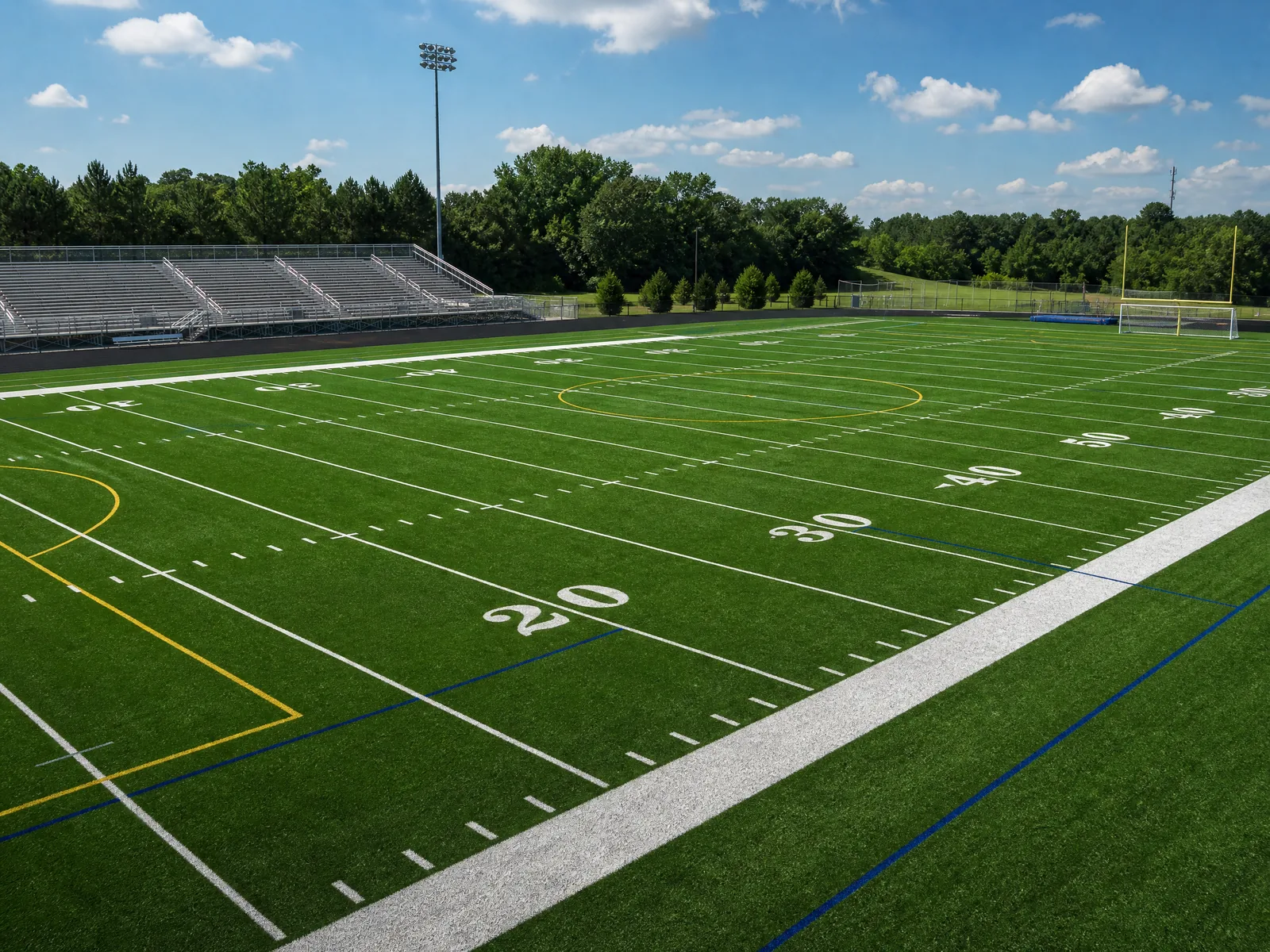 A professional indoor training facility featuring durable athletic turf installed across a spacious gymnasium floor.